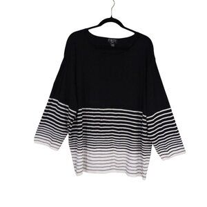 Finity Top 3X Womens Black & White Striped Boatneck Long Sleeves